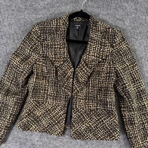 Rafaella Womens M Tweed Blazer Black Tan Brown Houndstooth‎ Career Quiet Luxury